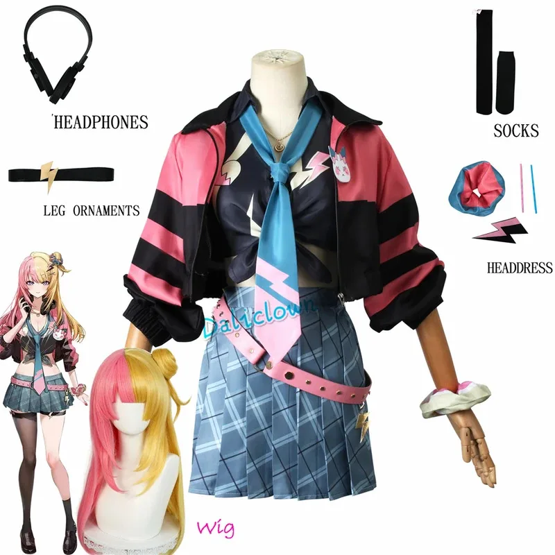 Vtuber NIJISANJI EN XSOLEIL Kotoka Torahime 코스프레 가발 애니메이션 가상 쿨 슈트 소녀 유니폼 자켓 스커트 Luxiem 코스프레 의상