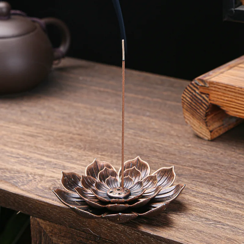 Incense Burner, Incense Holder for Sticks, Brass Lotus Incense Stick Holder and Detachable Ash Cather