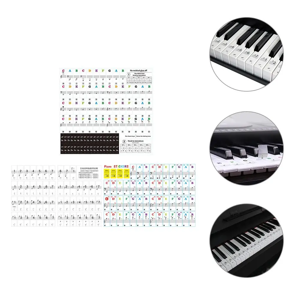 

3 Pcs Piano Stickers Colorful Notes Labels Compatible Electronic Keyboard Accessories Sheet Music Design Easy Removal Protection
