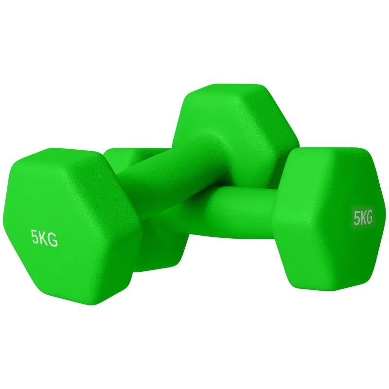 Ye 2 x 5kg Hexagonal Dumbbells Weights Set with Non-Slip Grip for Home Gym Workout, Green