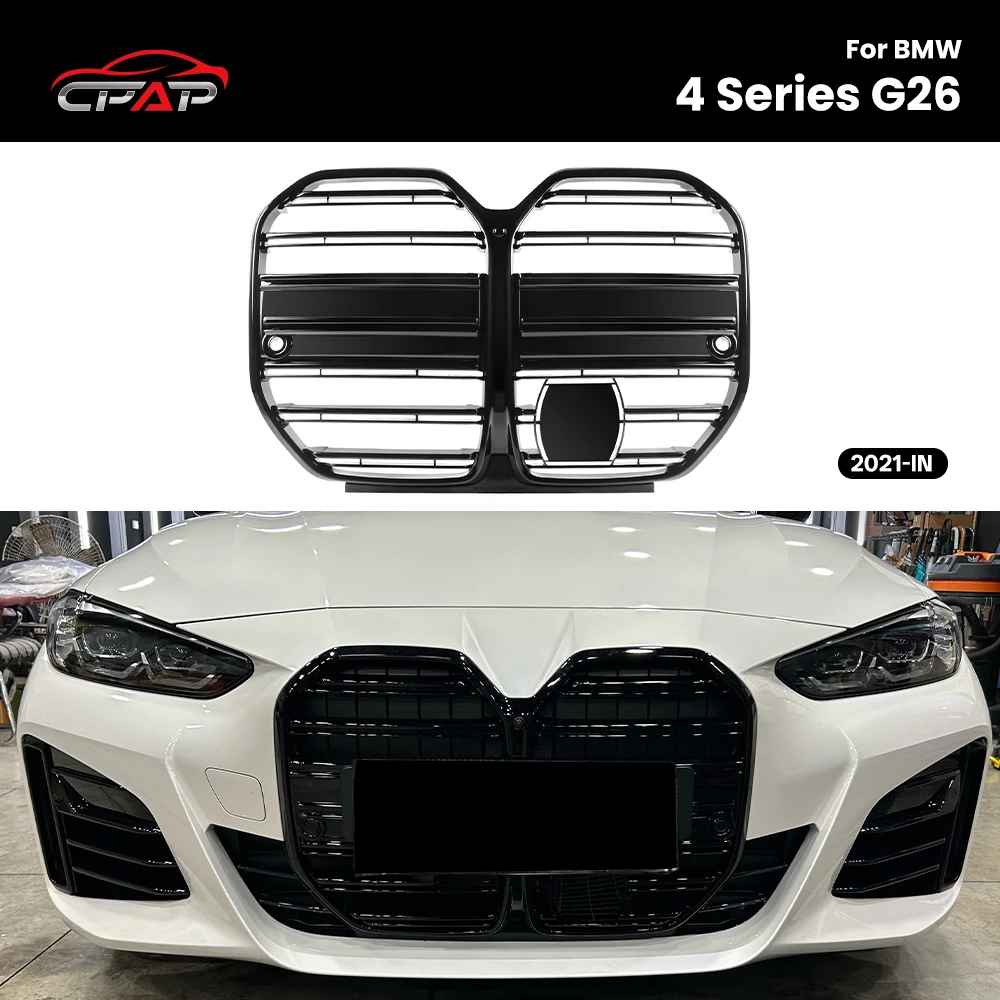 

Front Bumper Kidney Grilles Hood Grills ABS Glossy Black For BMW 4 Series G26 2021-IN M4/CS Style
