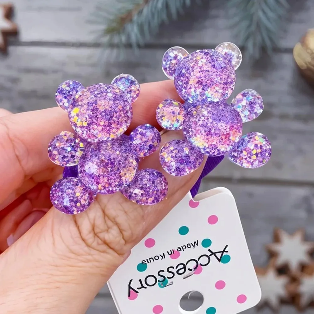 

Children Korean Cute Fashion Glitter Bear Elastic Hair Bands Baby Hair Rope Ties Barrettes Headwear for Girls Kids Accessories