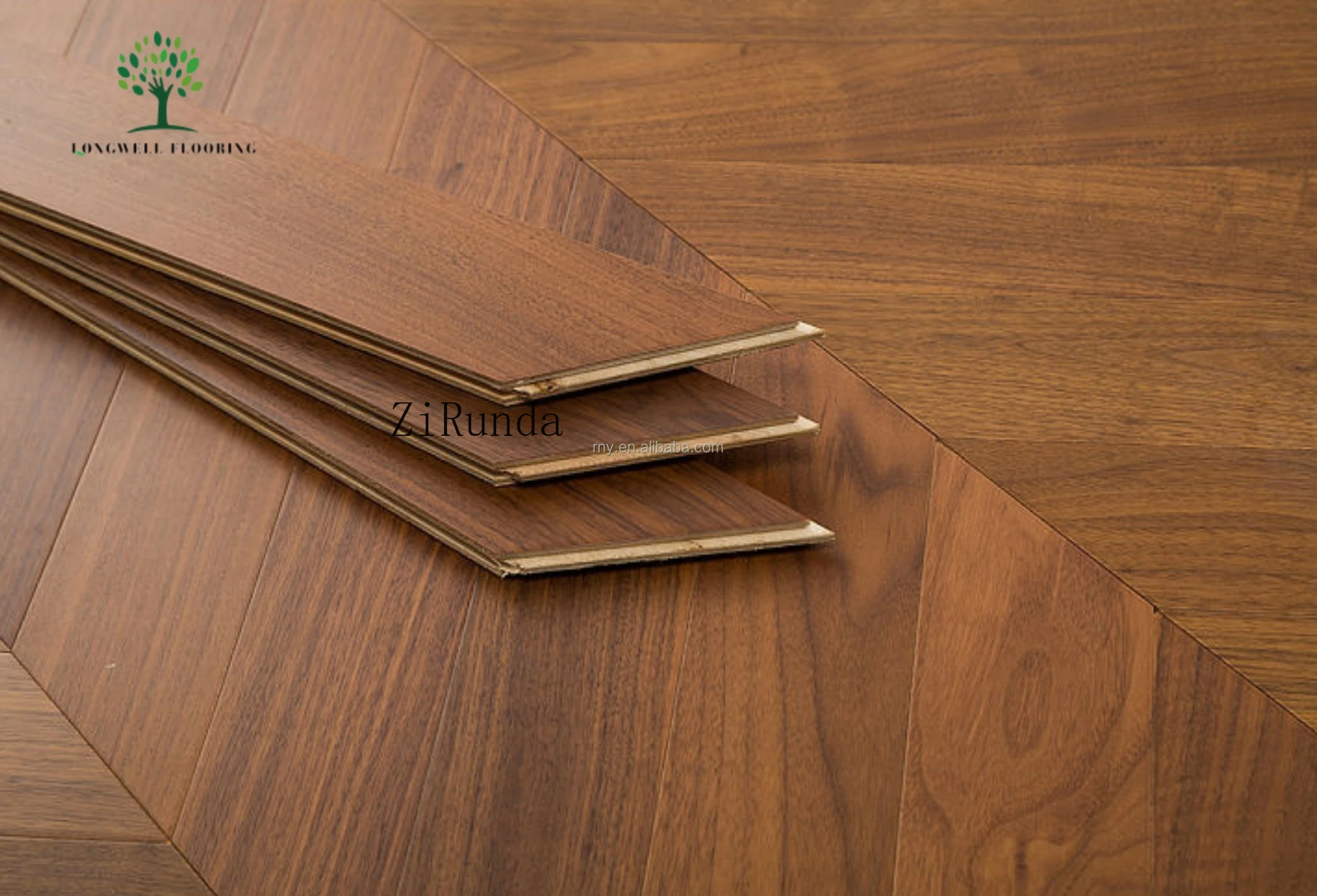 Customized version of black walnut engineering wood floor special-shaped herringbone/fishbone wire drawing process