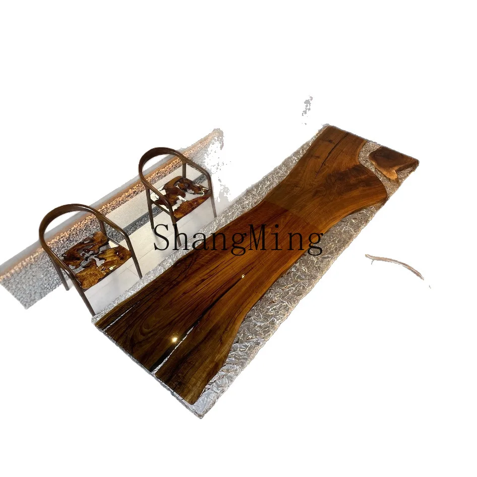 DSA tea table ice cracked crystal solid wood large board table log dining table