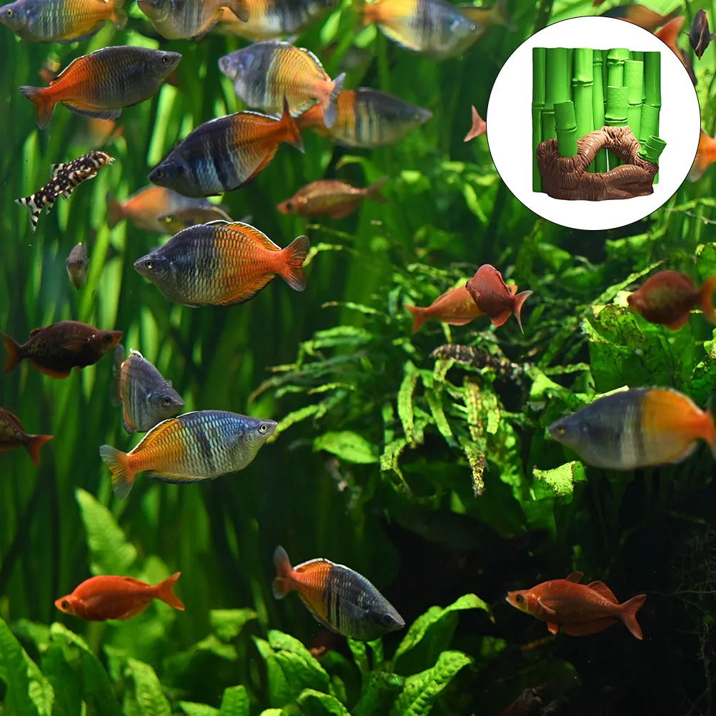 Aquarium Resin Cave Hideout 3D Bamboo Background Fish Tank Decoration Assorted Colors 1 Piece