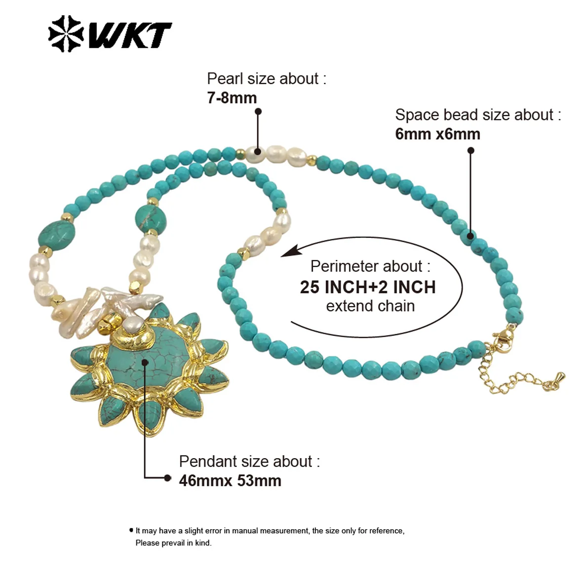 

WT-JN371 Подвески в богемном стиле с подсолнухом и бирюзовым камнем с бусинами из пресноводного жемчуга 25 + 2 дюйма, ожерелье для прекрасных подарков ACC