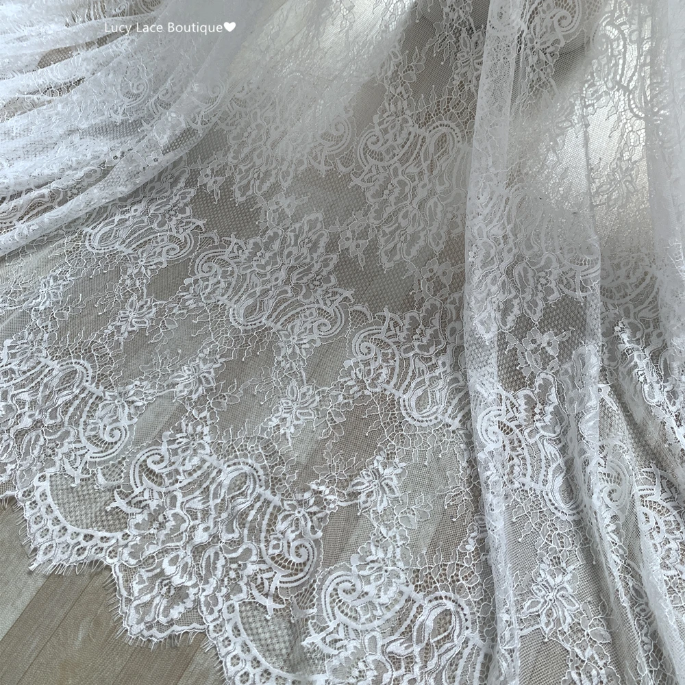 150CM Wide, 3 Meters Long Delicate Eyelash French Lace Fabric European Design Good Quality Off White