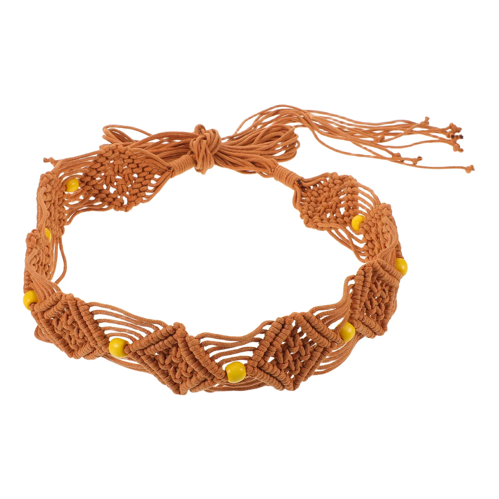 

Bohemian Waist Hand-Woven Rope Belt For Women Vintage Wooden Beaded Braided Design - Macrame Tie Belt For Dresses Jeans