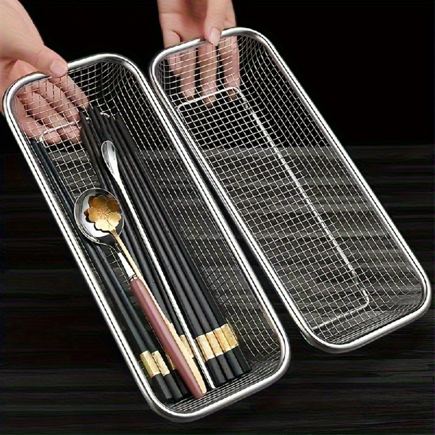 5-Piece Stainless Steel Kitchen Utensil Set - Includes Chopstick Basket, Drain Cage & More - Perfect For Spoons, Forks & Tablewa