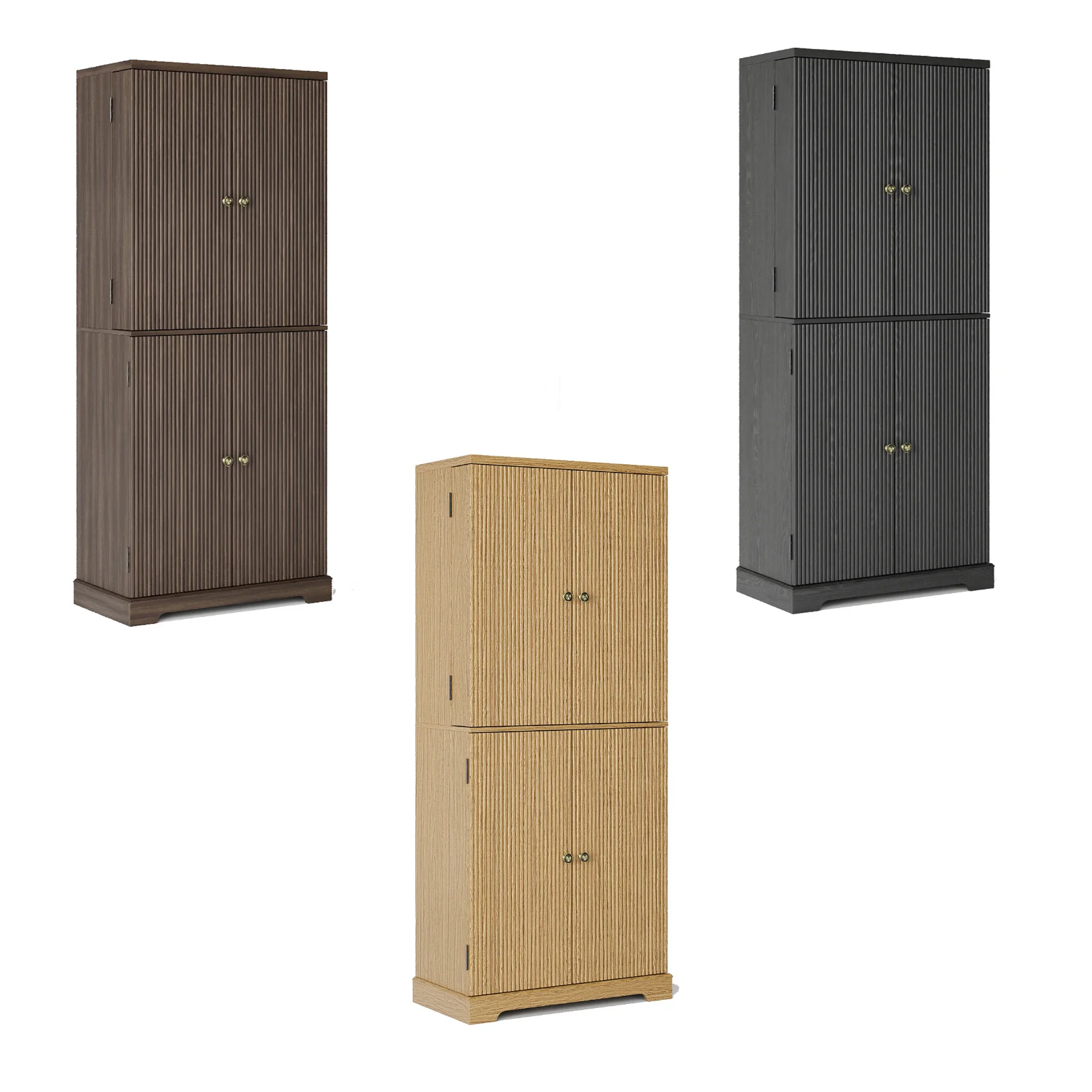 

Рифленый шкаф, современный шкаф середины века, шкаф для хранения вещей высотой 70 дюймов с дверцами, регулируемые полки, шкафная мебель