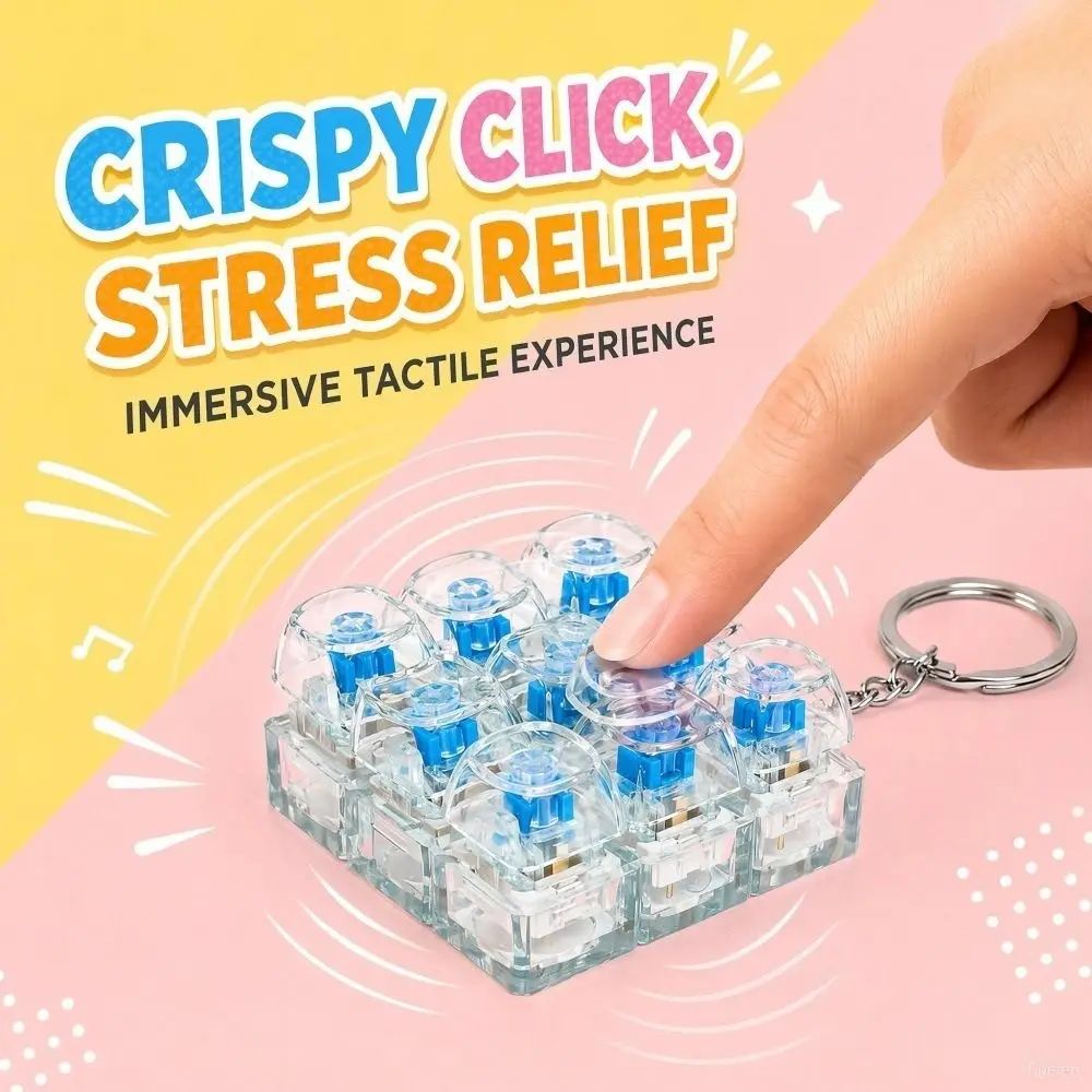 30/50PCS POM Keyboard Switch Tester Clicky Tactile Feedback Dustproof Blue Switch Fidget Keychain Toy Transparent Tester Base view 4