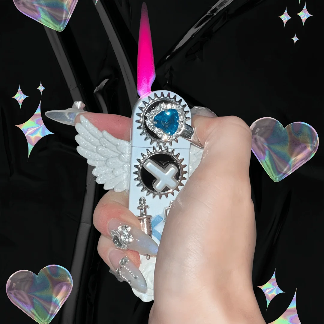 

Windproof Gas Lighter Metal Portable Gear Arm Lighter Cute Creative Refillable Pink Flame Lighter Women Girlfriend Birthday Gift