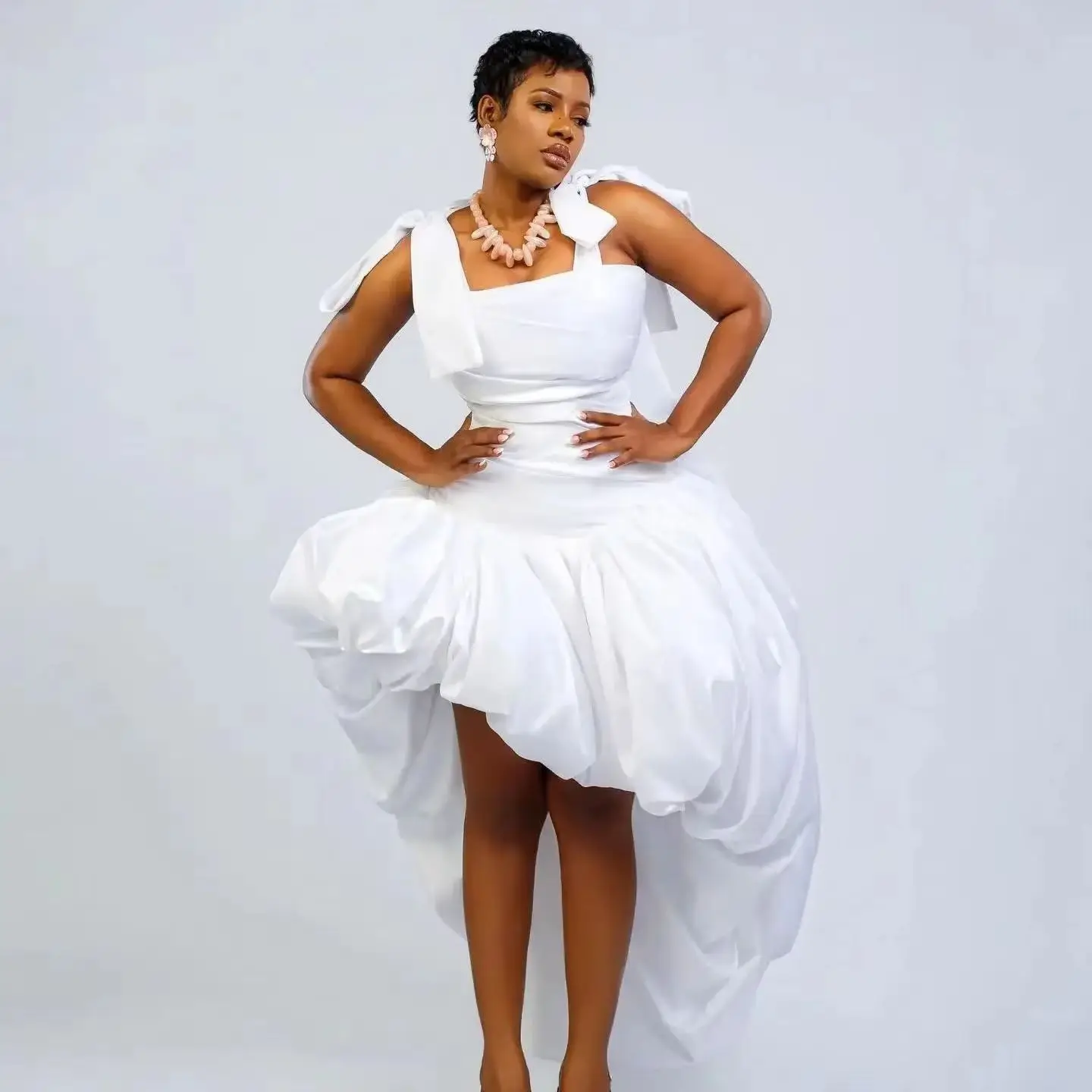 Couture Pure White Asymmetrical Bubble Women Dresses To Wedding Holiday Party Fashion African Dress Many Color Available