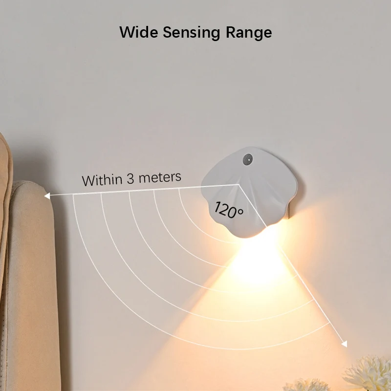 Lámpara LED de pared, iluminación con Sensor de movimiento, luces nocturnas de concha para sala de estar, escalera, pasillo, vestíbulo, inodoro, pasillo, decoración de verano