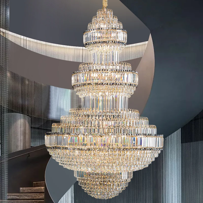 Luxury Golden K9 Crystal Mansion Living Room Pendant Lamp Crystal Large French Empire Chandelier