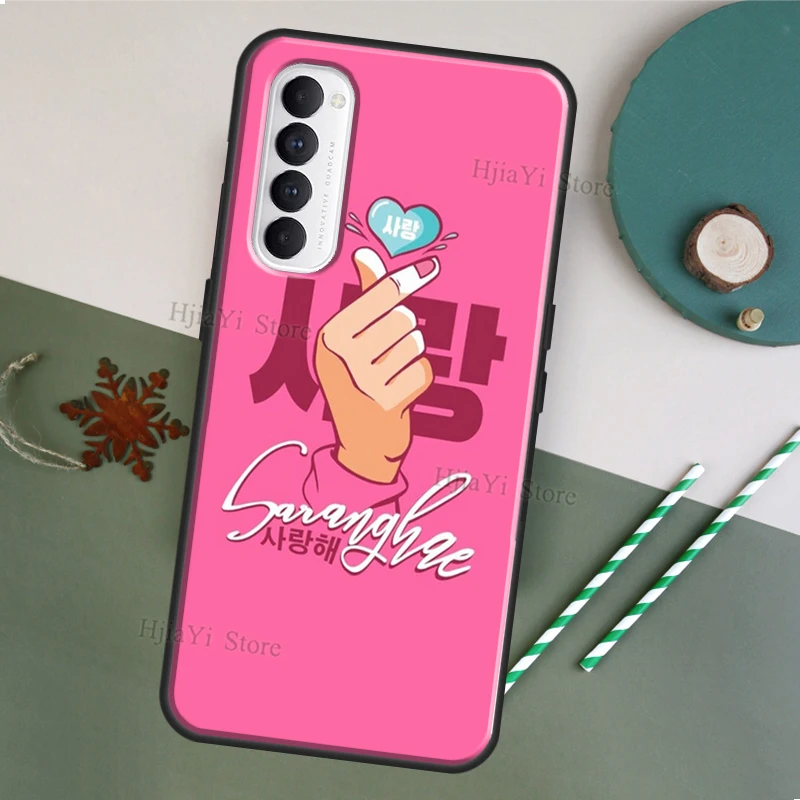 Huruf Korea Lucu Saranghae I Love You untuk OPPO A53 A31 A5 A9 2020 A1K A3S A5S A15 A52 A72 A91 F5 F7 Reno 4 Pro 2Z Casing Ponsel