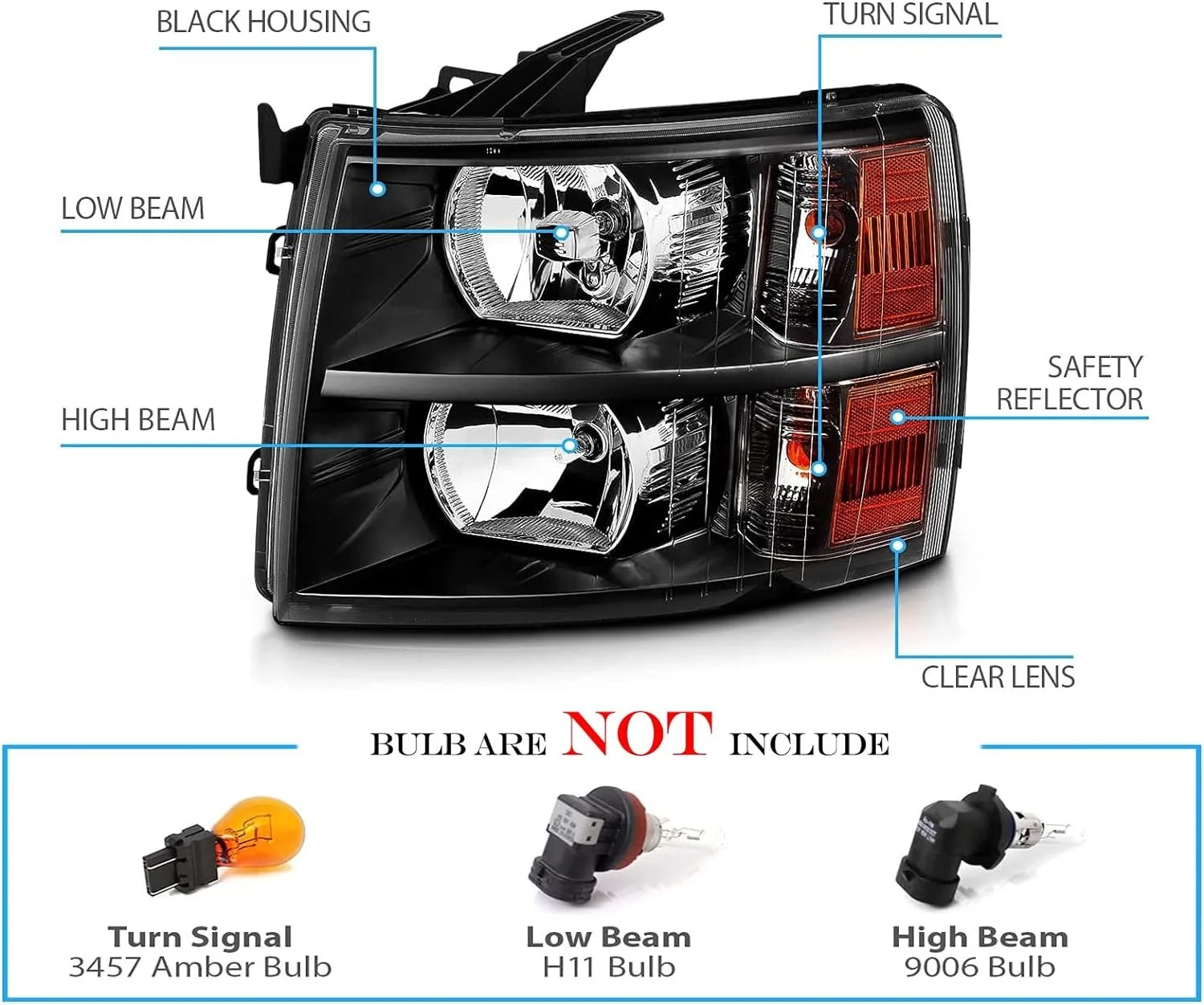 Pair Headlights For Chevrolet Silverado 1500 2500 HD 3500 2007-20 Front Bumper Head Light Headlamp Driving Headlight