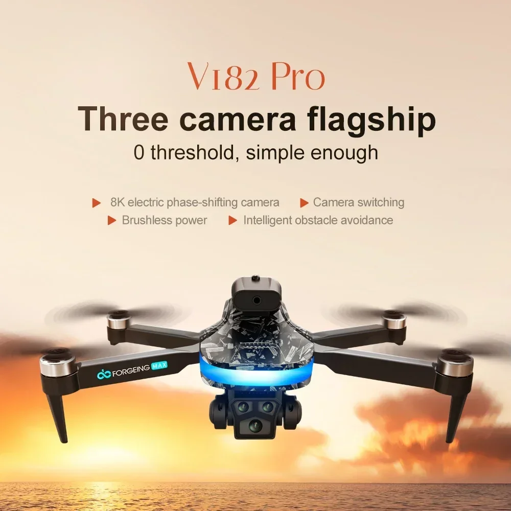 Fyzs V182โดรน FPV Wi-Fi มุมกว้าง HD 8K 1080P สามกล้อง RC การแปลภาษาลื่นไหลด้วยแสงโดรนเฮลิคอปเตอร์พับได้สี่ใบพัดของเล่น