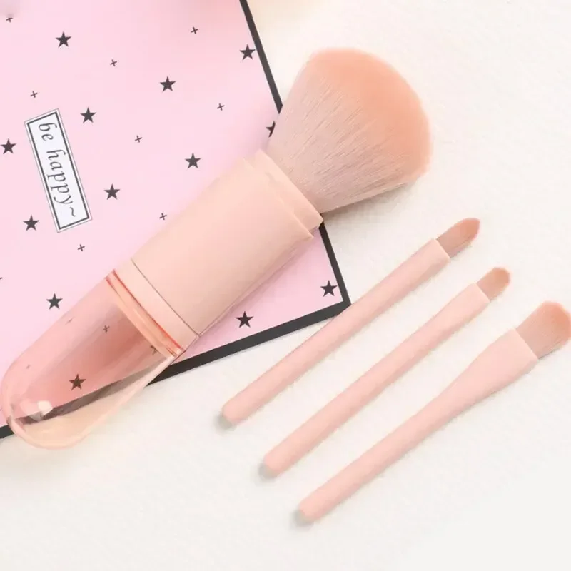 1PCS 4 in 1 Travel Makeup Brush Set Retractable Kabuki 3 Small Eye Brushes Soft Bristles Portable Touch Up Beauty Tools