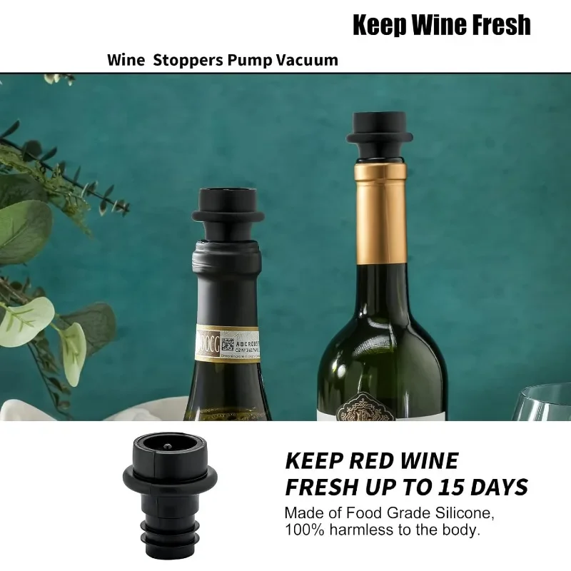 Wine Saver Vacuum Stoppers,Vacuum  Pump Preserver Wine Saver Reusable Bottle Sealer Keeps Wine Fresh, Set of 24, Black