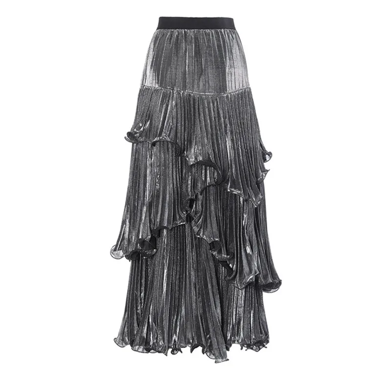

HUISONG High Elastic Waist Red Pleated Ruffles Skirt y2k Irregular Cake Half-body Skirt Women Fashion New Spring Autumn 2025
