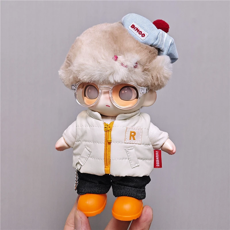 Per 15 17 cm Labubu Doll Tinta unita Inverno Giù Gilet con scarpe Jeans Abbigliamento Color Blocking T-shirt Outfit Abbigliamento Accessori