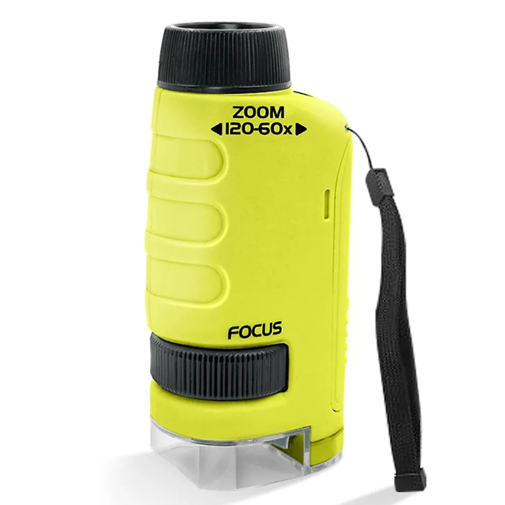 1Pcs 60-120X Pocket Microscope Mini Outdoor Handheld Microscope Kit with LED Light Educational Science Toy