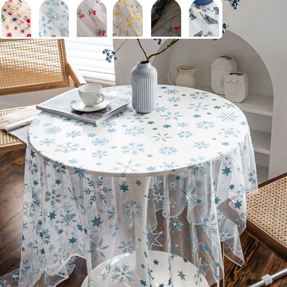 

Christmas Embroidered Flower Table Cover Decorative Washable Polyester Rectangle Tablecloth for Dining Table Party Tisch Decken