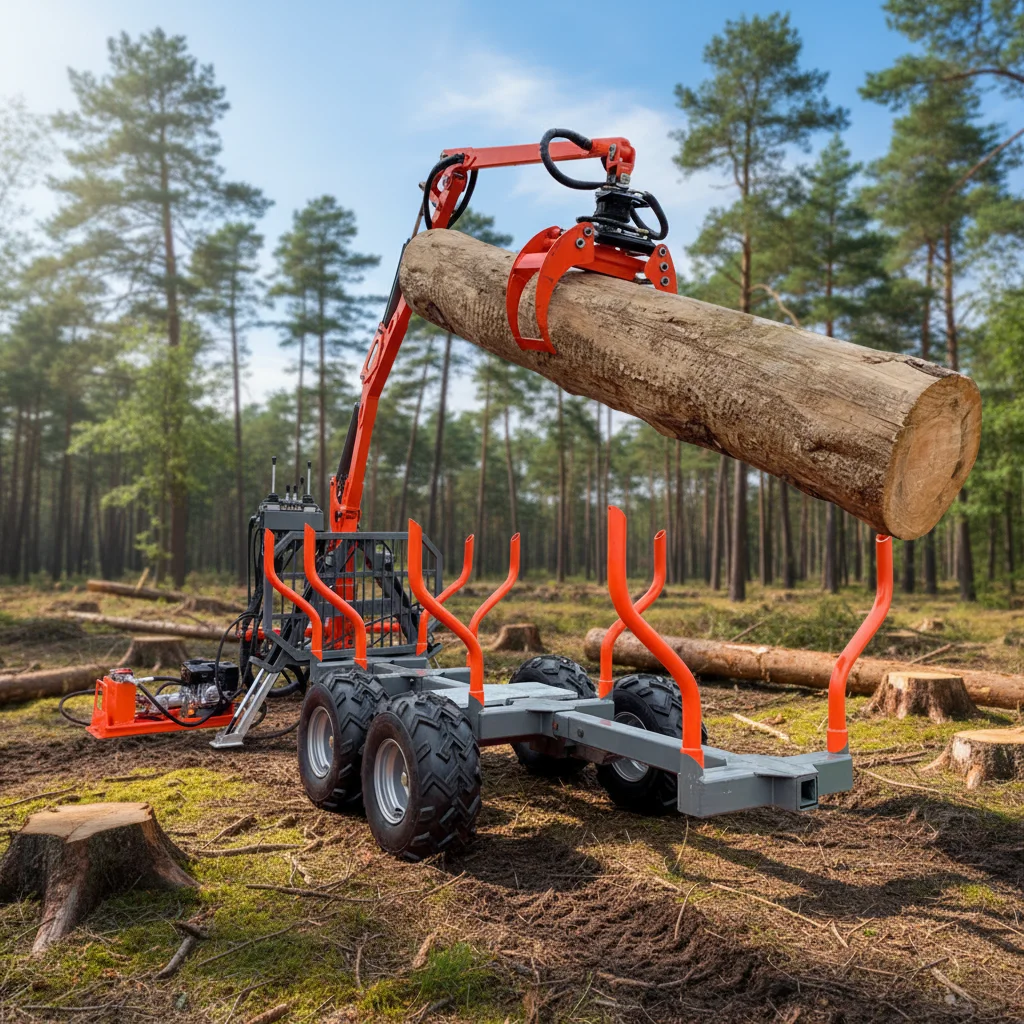 Heavy Duty TTC03 ATV Log Trailer with Grapple, Professional Forestry Wood Transport Machinery for Timber Logging Work