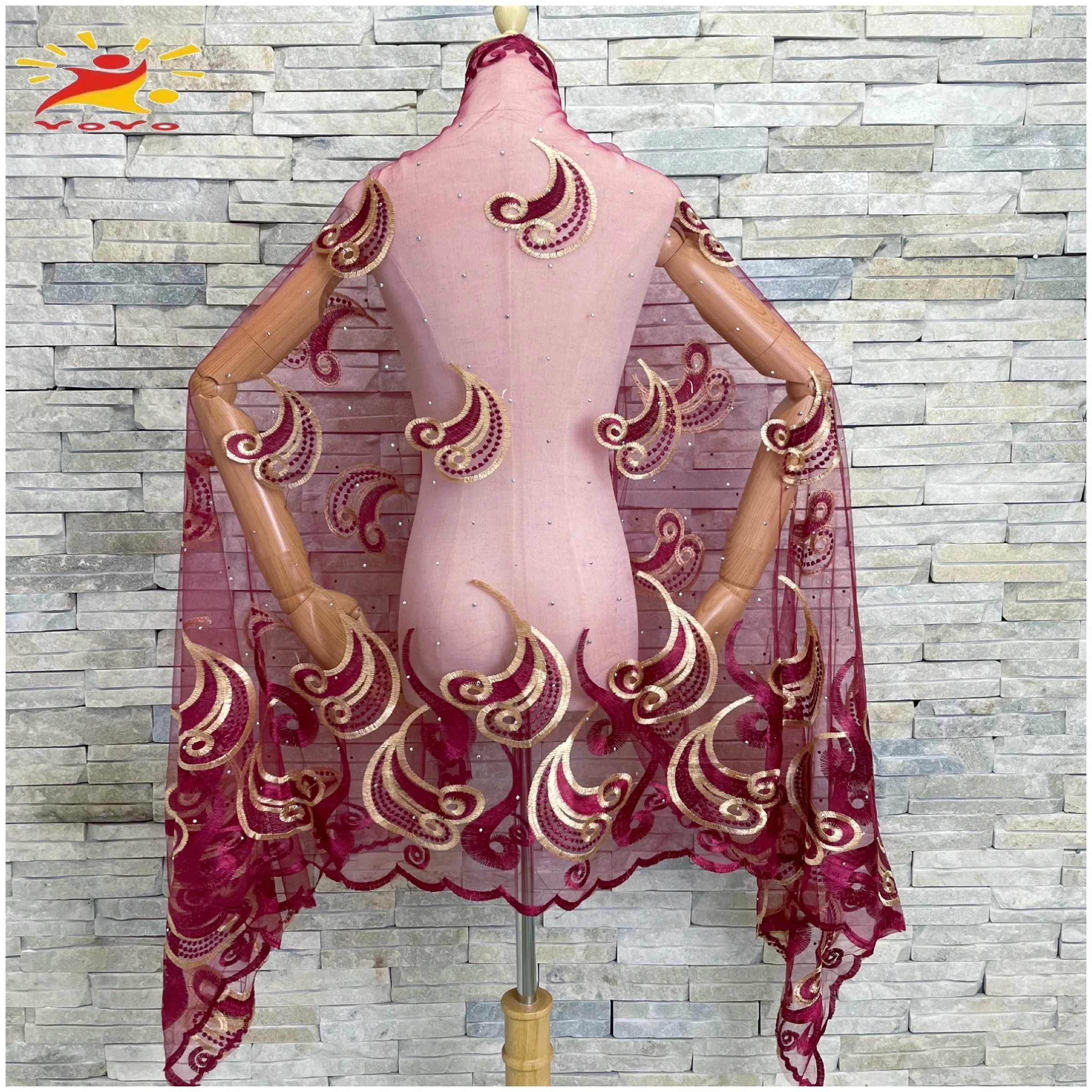 

2022 New African Fashion Muslim Turban Women Net Scarf Islamic Hijab Pashmina Embroider Ramadan Dubai Headband For Lady