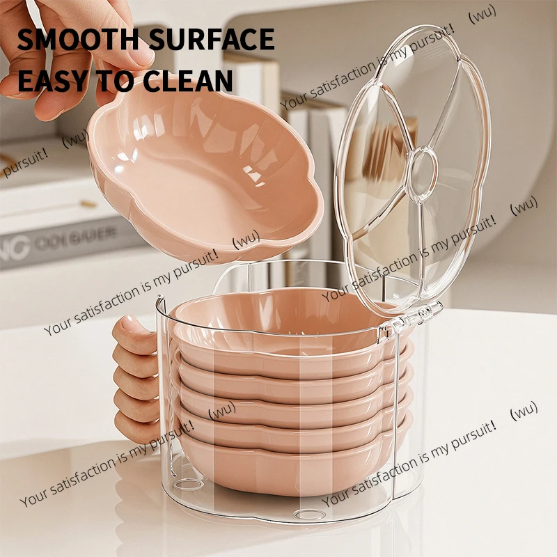 4/6pcs Dipping Dish, High Aesthetic Plastic Dish, Cute Flower Dish, Seasoning Flavored Dipping Sauce Dish With Storage Box