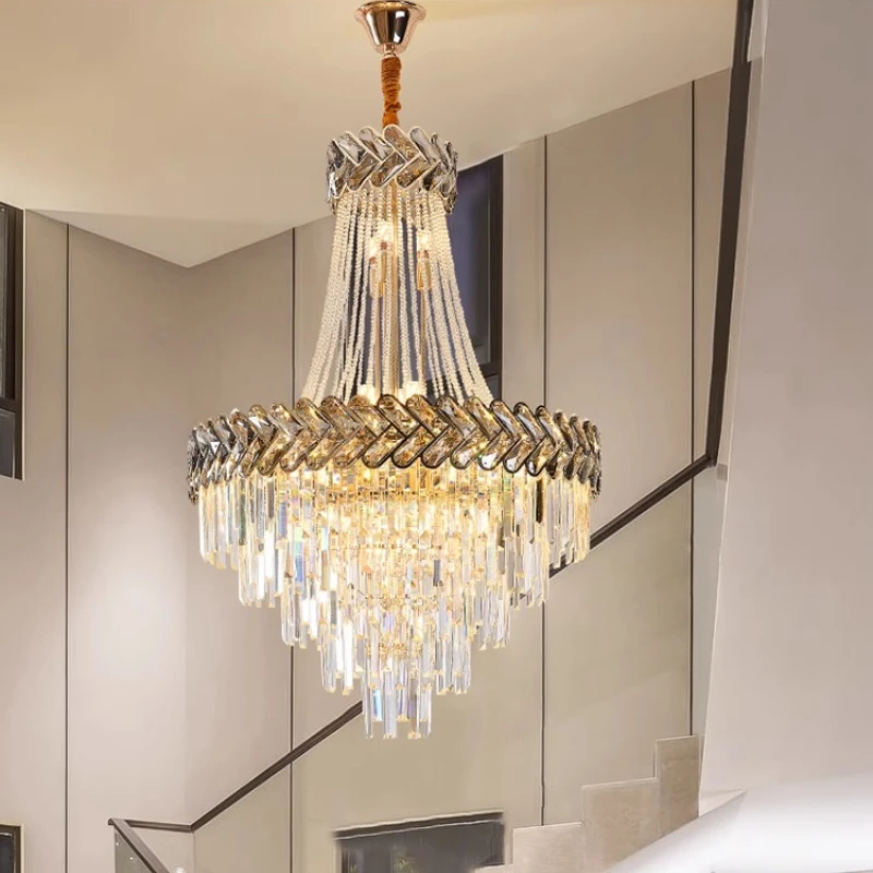 

Luxury Crystal Pendant Chandelier Modern Staircase Ceiling Light Pendant Fixture Lamp Elegant Living Room Ceiling Lights