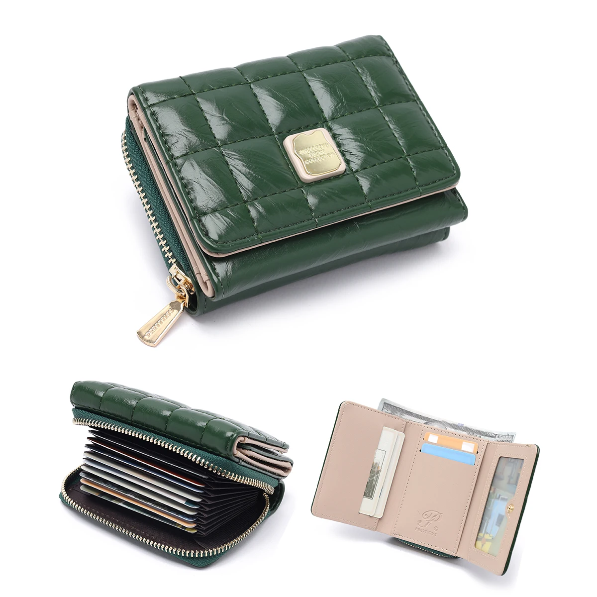 AliExpress Hot-Selling Women's Short Wallet High-Quality PU Leather Plaid Zipper Women's Small Square Bag Multi-Functional Accor