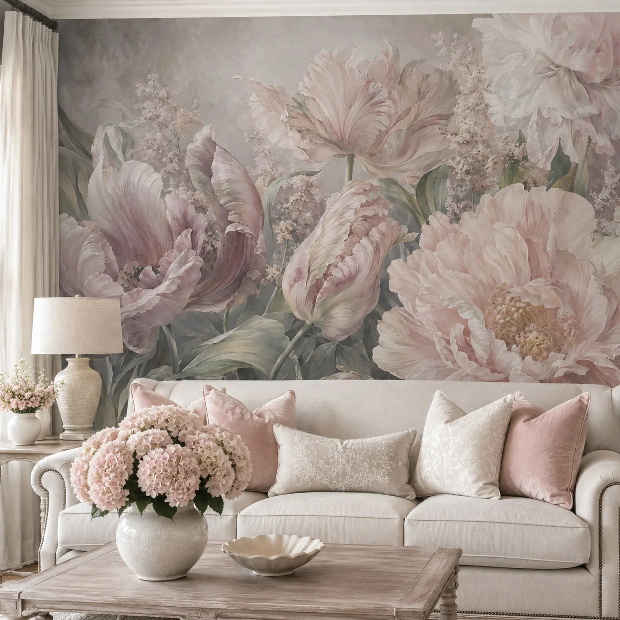 Custom Vintage Peony Tulip Floral Wallpaper Mural Pink Botanical Flowers Wall Decor Non Self Adhesive Living Room Bedroom