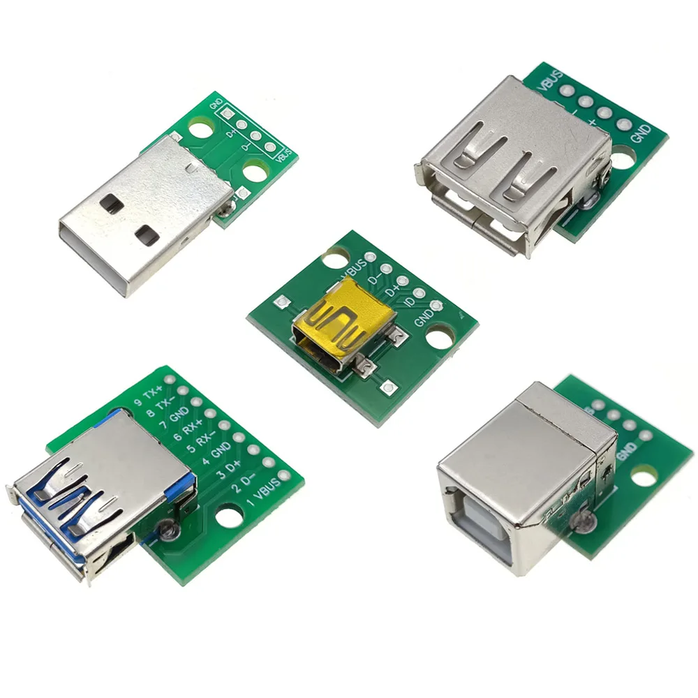 

Mini Micro USB USB A Male USB 2.0 3.0 A Female USB B Connector Interface to 2.54mm DIP PCB Converter Adapter Breakout Board