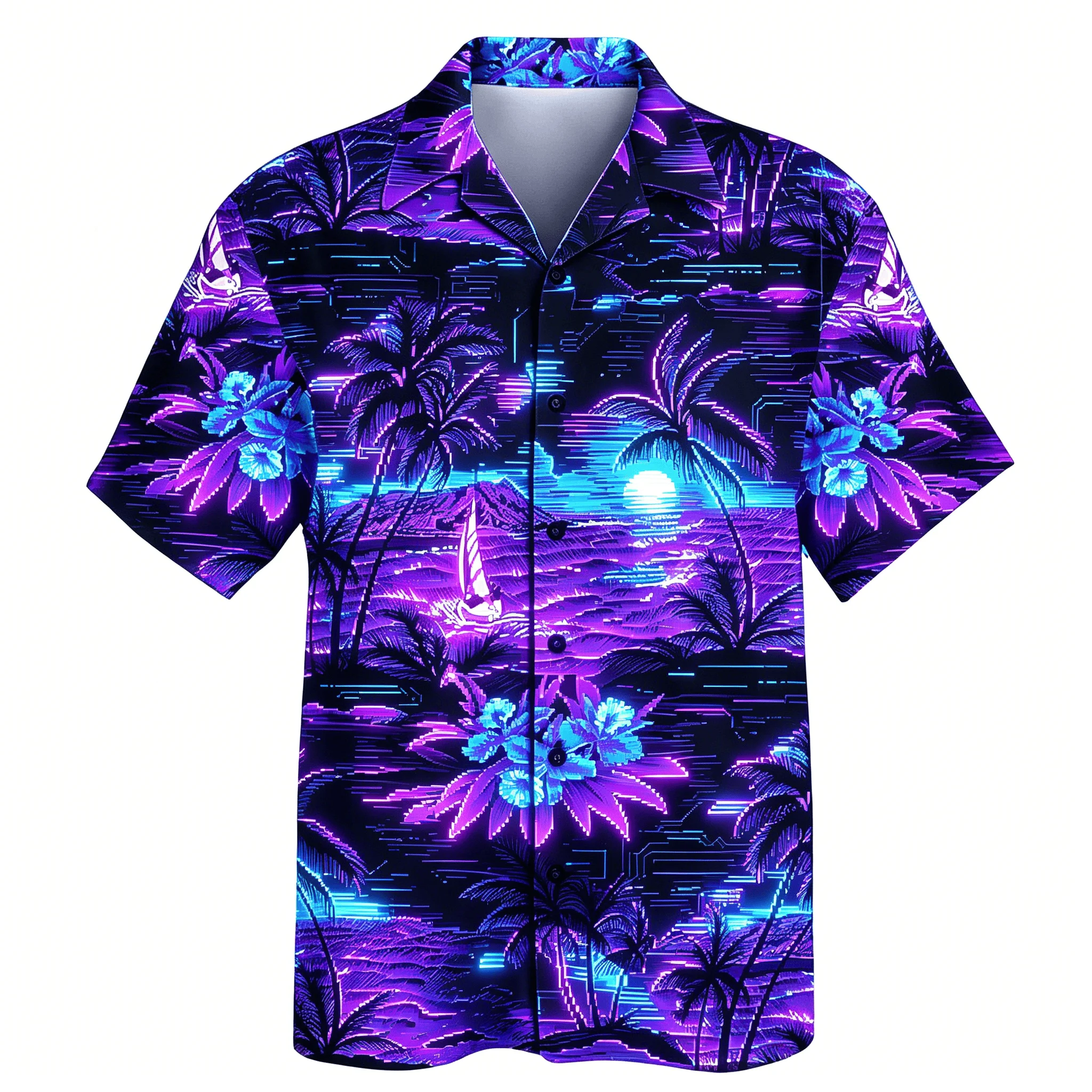Men's Purple Polynesian Tribal Print Short Sleeve Shirt, Samoan Ethnic Pattern, Casual Summer Beachwear