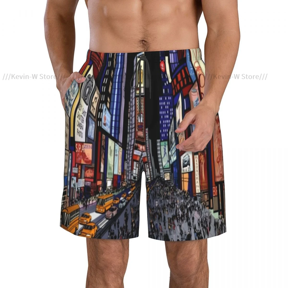 Swimwear Mens Swim Shorts Beach Swimming Trunks For Man Night View Of Times Square In New York Swimsuit Surf Board Bathing Suit