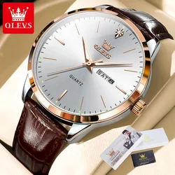 OLEVS Men's Watch Brand Business Waterproof Luminous Week Date Quartz Watch Fashion Leather Strap Classic Luxury Men's Watch