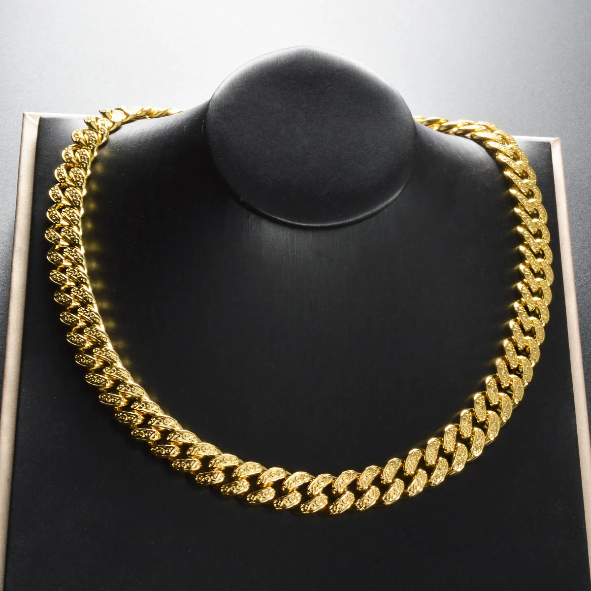 Luxury 24K 9999 Pure Gold real gold Hip Hop Coarse Chain Embossed Strip Men's and Women's Necklace