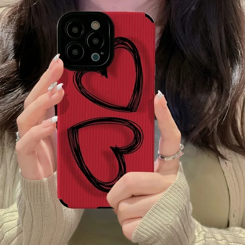 Cute Doodle Love Heart Red Color Case For iPhone 15 Pro Max 14 12 11 13 Mini X XSMax XR 7 8 Plus SE Silicone Cover Girl Like