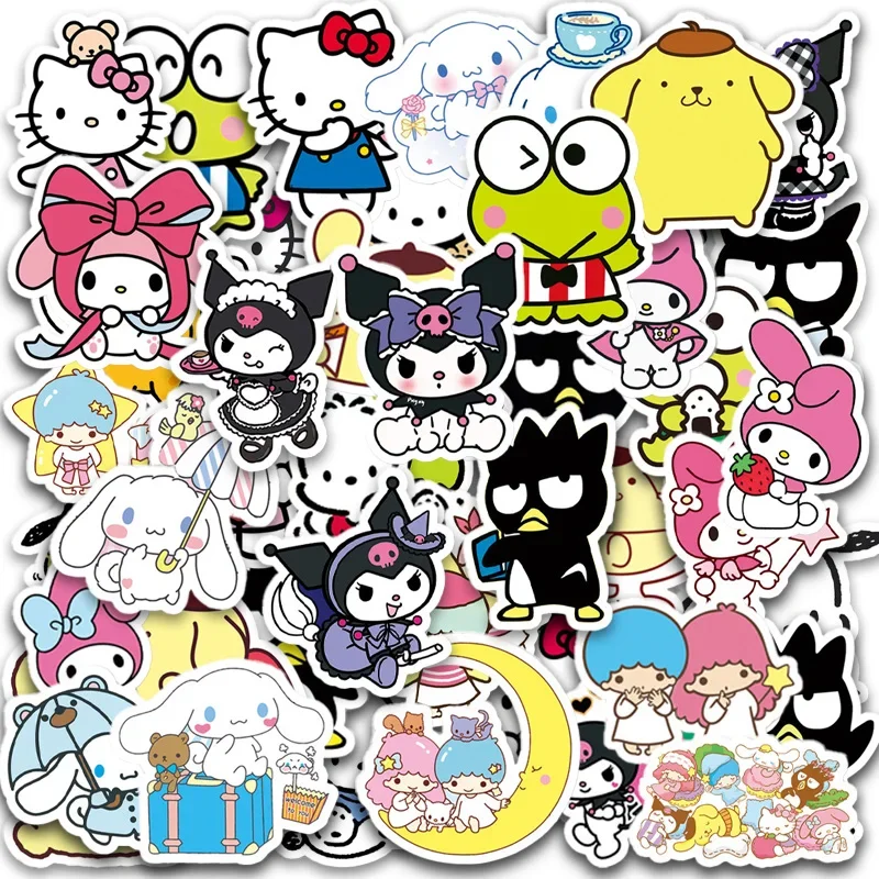 

50pcs Cute Hello Kitty Kuromi My Melody Stickers for Kids Girls DIY Stationery Diary Kawaii Cartoon Sanrio Sticker Decals Gift