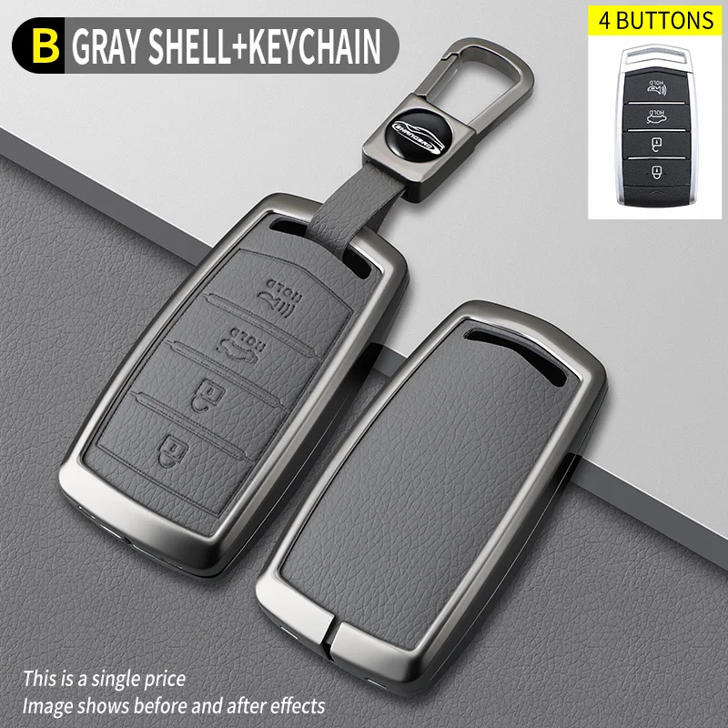 Metal lederen auto smart key case hoes voor HYUNDAI 2020 Genesis G70 G80 EQ900 G90 4 knoppen auto sleutel beschermhoes accessoires