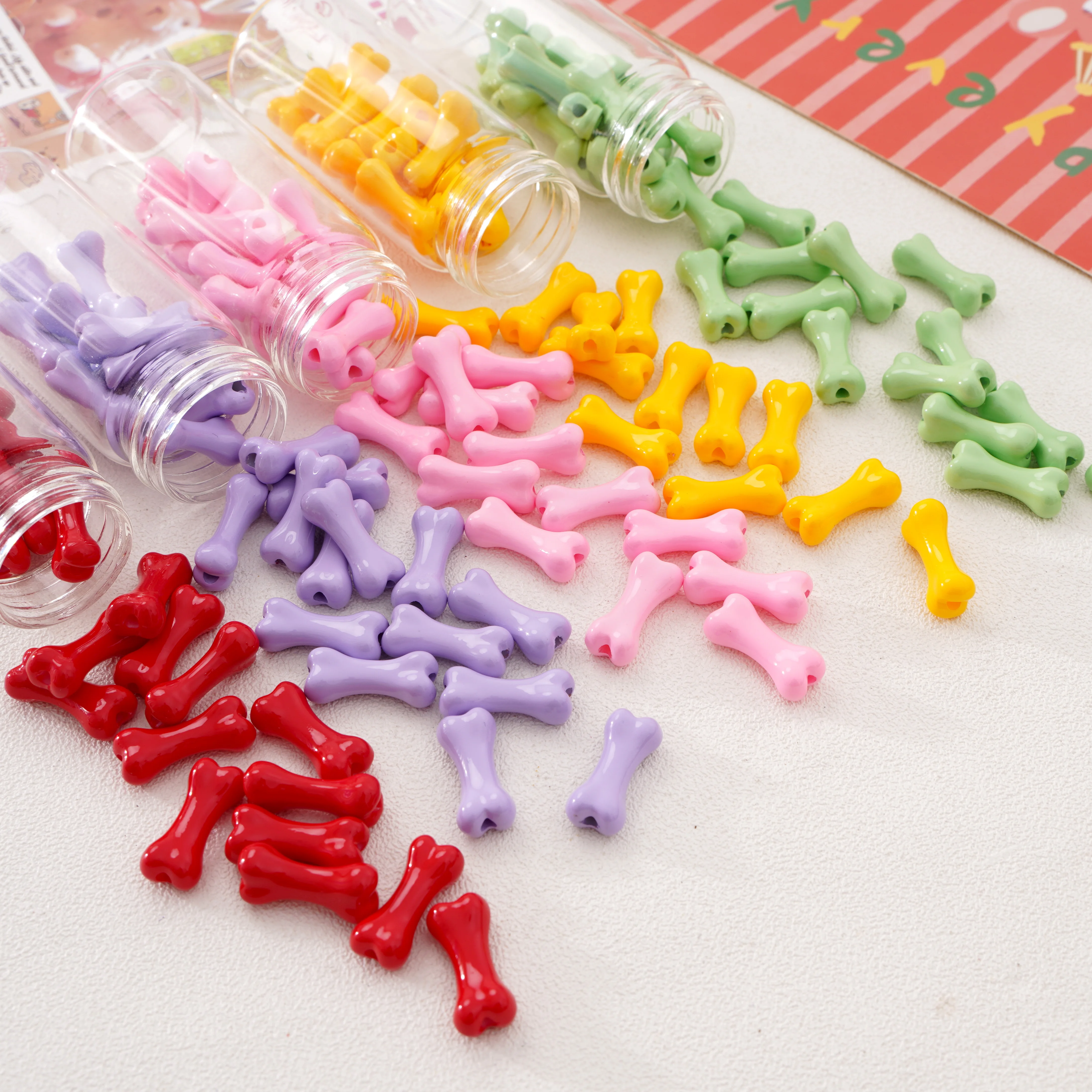 

2-10Pcs/Lot 8x19mm Acrylic Colorful Bone Shape Beads Cute Spacer Loose Beads For DIY Keychain Bracelets Jewelry Making Materials
