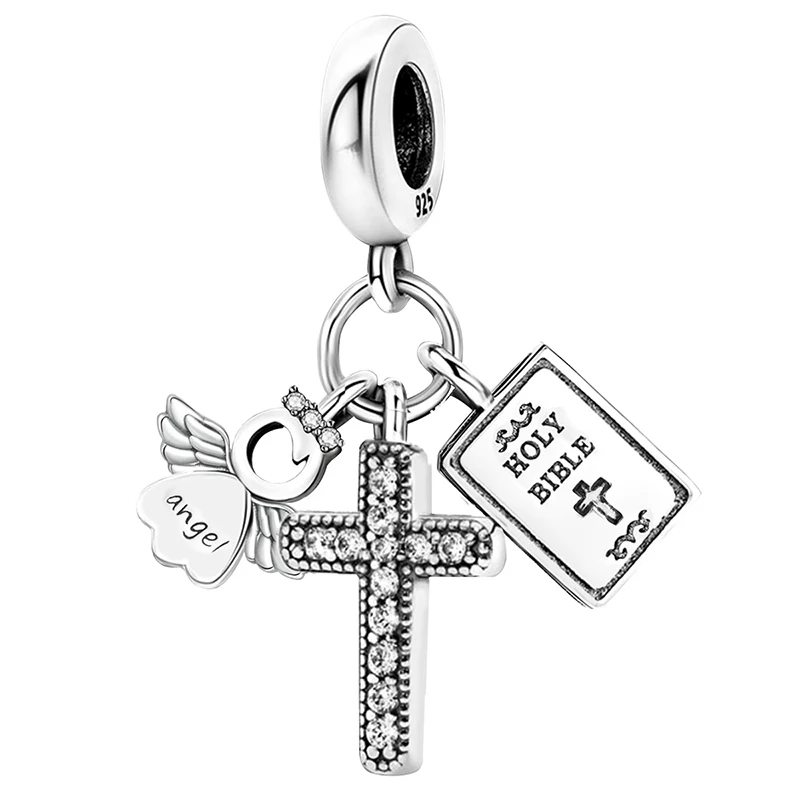 

925 Sterling Silver Bible Cross Angel Series Charms Bead Diy Bracelet Necklace Making Gift Of High Quality Fine Jewelry