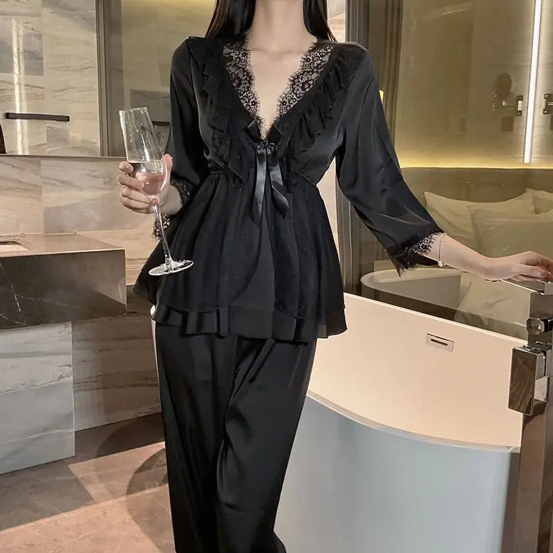 Women's Pajamas Can Be Worn Outside Sexy and Pure Desire Style Home Clothes Lace V-neck Lace and Stylish Small Suit