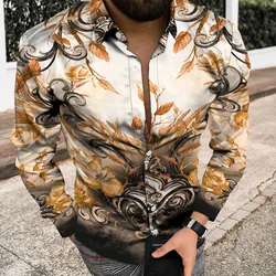 Autumn and Winter Men's Single Breasted Lapel Long Shirt Daily 3D Printing Luxury Retro Pattern Casual Button Cardigan Shirt