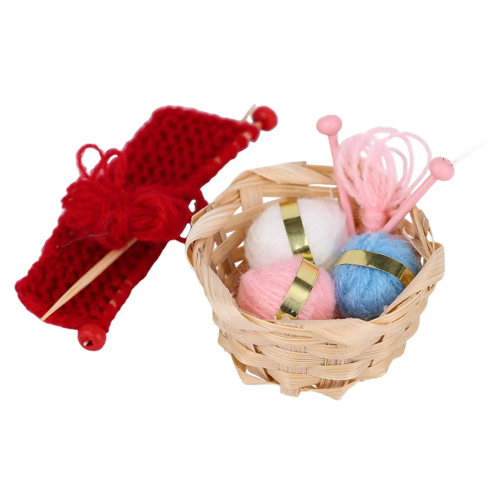 Dollhouse Miniature Woolen Yarn in Basket,Simulation,Mini,Dollhouse Ornament Accessories,Knitting Yarn Decoration for Doll House