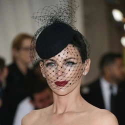 Petit chapeau haut de forme en voile noir, accessoires pour cheveux, matériau en laine rétro, coiffure QueParty, pièce de sauna de mariée, bande de sauna, bijoux