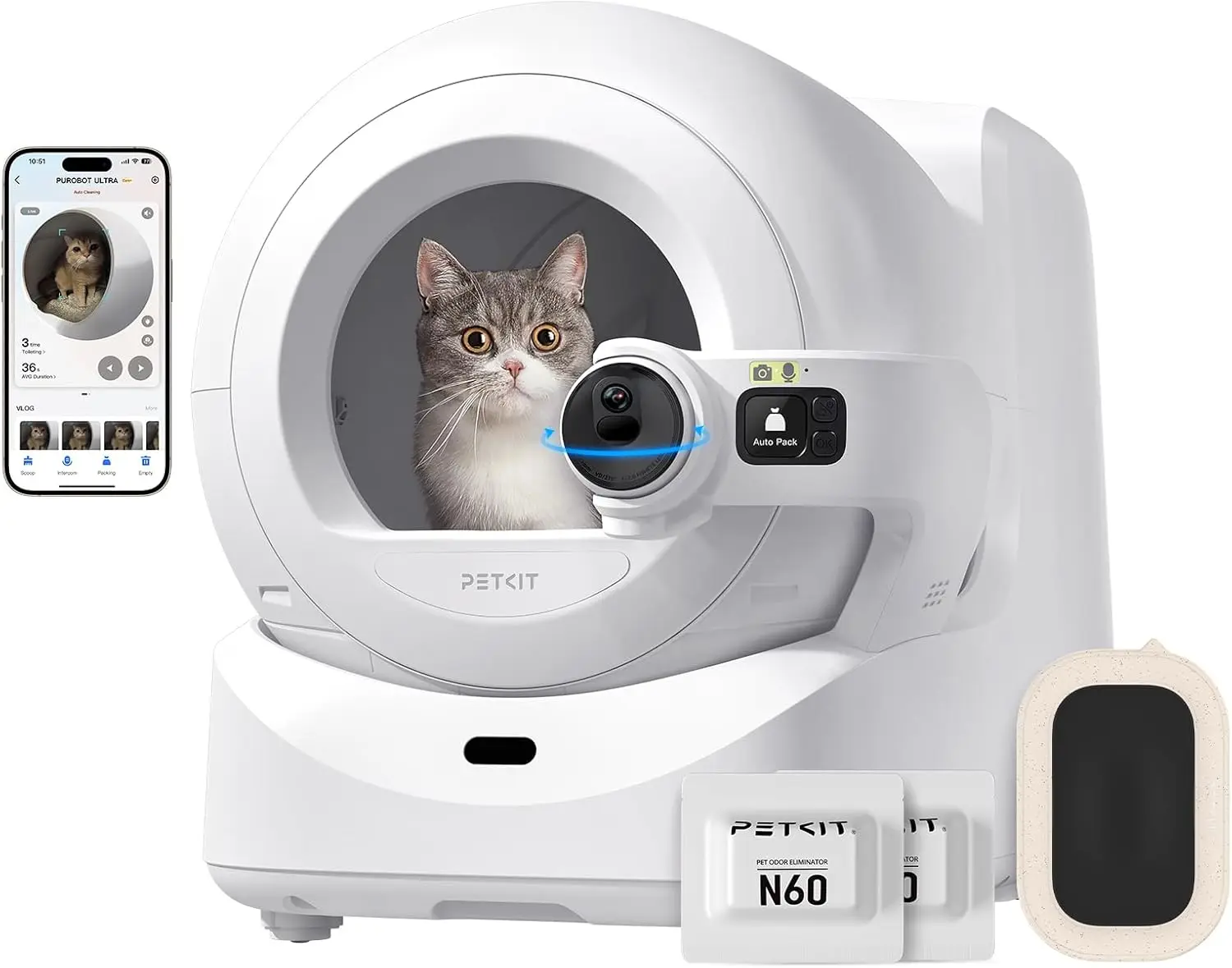 

kit Purobot Ultra Self-Packing & Ai-Powered Camera Automatic Cat Litter Box, 5G Wifi Self Cleaning Cat Litter Box, True