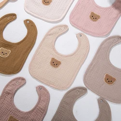 Cute Bear Muslin Cotton Baby Bibs Saliva Towel U-Absorbent Pockets Korean Children Kids Boys Girls Bandanas Feeding Burp Clothes